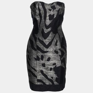Yigal Azrouel Y2K Animal Printed Silk Blend Metallic Mini Strapless Dress 8
